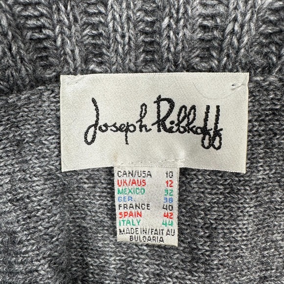 Joseph Ribkoff Alpaca Wool Blend Sweater Sz 10 Off-Shoulder Gray Black Belted - Picture 3 of 12